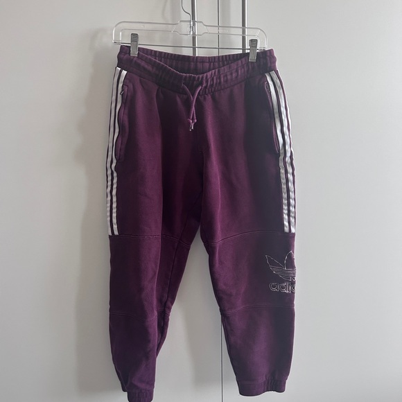 adidas Originals Pants - adidas Purple Jogger Sweatpants with White 3-Stripes